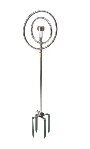 "3 in 1 stainless steel lawn sprinkler, with solar lighting, rotating water feature and watering function image"