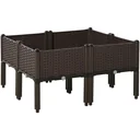 Raised bed 4-part planter with drainage holes rattan look flower box DIY brown 40 x 40 x 44 cm