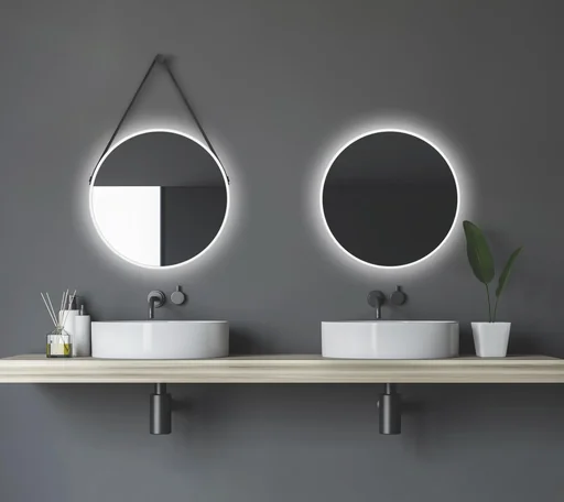 "Decorative round wall mirror with indirect LED lighting in matt copper Ø 50 cm image"