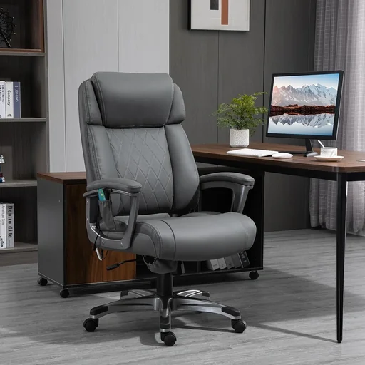 "Massage office chair 6-point massage swivel chair made of imitation leather with curved headrest and armrest Gray 70 x 76.5 x 114-12 image"