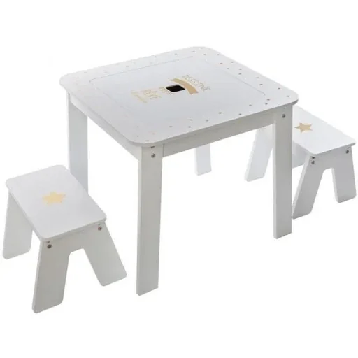 "Children's table with 2 stools - White - 57x57x51 cm image"