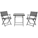 Folding seating group 3-piece balcony set balcony furniture 1 table + 2 chairs garden furniture set seating set metal mesh black + gray