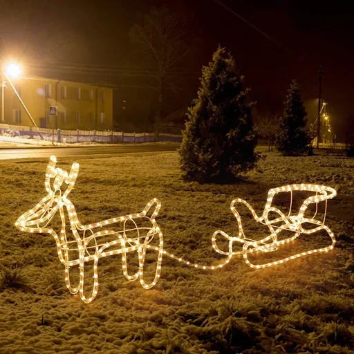 "Christmas reindeer with sleigh - Christmas lights - warm white image"