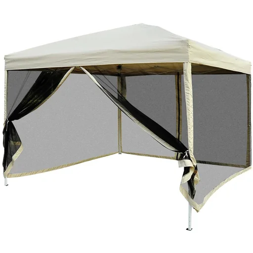 "Folding gazebo with side walls 3x3m steel beige image"