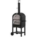 2-in-1 outdoor pizza oven with wheels, 3-tier wood-fired oven for BBQ, steel, black and silver, 63 x 54 x 161 cm