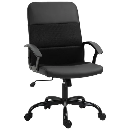 "Ergonomic office chair, height-adjustable desk chair, swivel chair, PVC + mesh cover, black, 60 x 64 x 99-107 cm image"