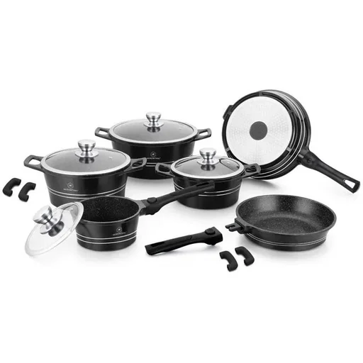 "Herenthal 14-piece cookware set - marble coating - black image"