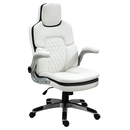"Ergonomic office chair with folding armrests, height-adjustable desk chair with rocking function, swivel chair, PU, ​​6 image"