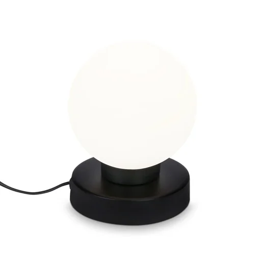 "PULU table lamp, black metal base, opal glass, cable switch, E14 socket image"