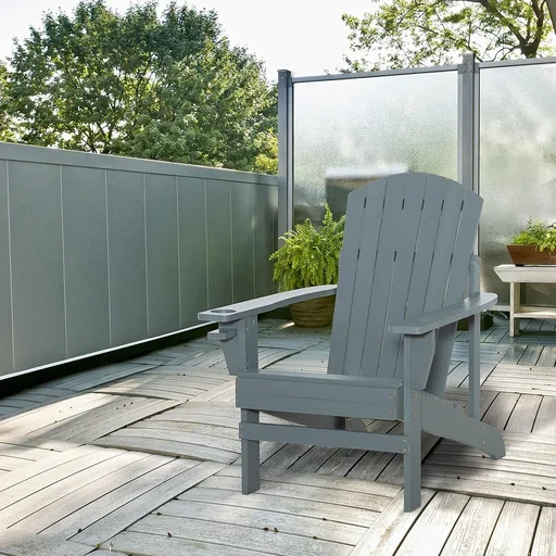 "Garden chair with cup holder - wood - grey - 97 x 72.5 x 93 cm image"