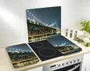 3-in-1 stove cover plates, cutting boards, worktops, glass, Brooklyn Bridge design, each 52 x 30 cm, set of 2