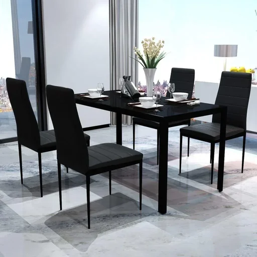 "5 pieces dining table black image"