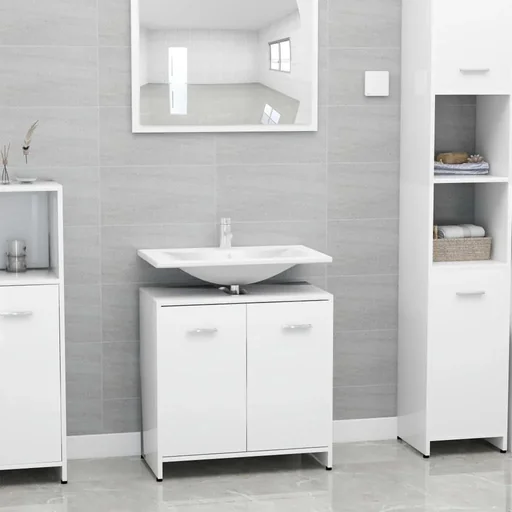 "Bathroom cabinet 60x33x58 cm chipboard high gloss white image"
