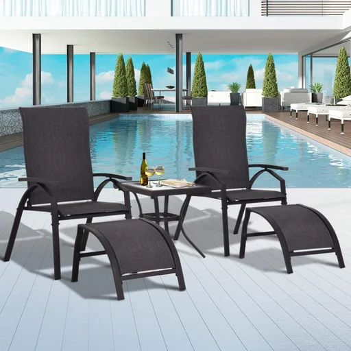 "5 pcs, garden set, garden seating group, garden table set, garden lounger, garden furniture, grey, 2 x armchairs, 2 x stools, 1 x table image"