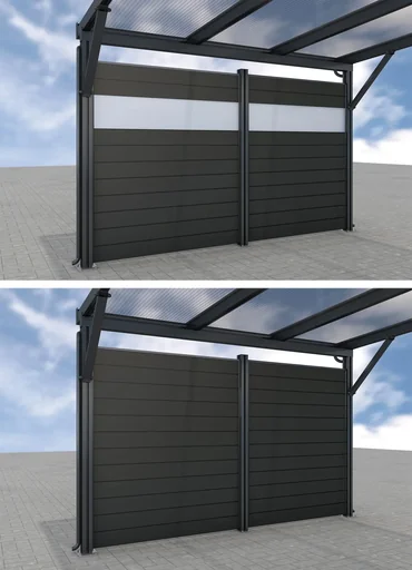 "Side wall for carports, anthracite, 5.82 x 1.86 m, WPC boards dark grey / PC panels clear image"
