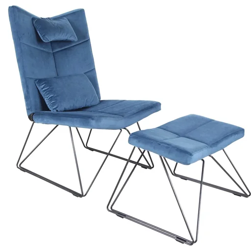 "Lounge chair lounge chair armchair set with stool flannel metal frame blue 64 x 84 x 100 cm image"